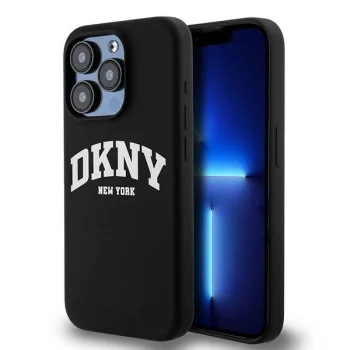 DKNY iPhone 13 / 13 Pro vāciņš Liquid Silicone White Printed Logo MagSafe, melns