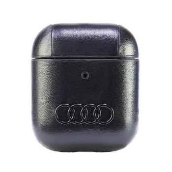 Audi Leather Big Logo maciņš AirPods 1 / 2 austiņām, Melns