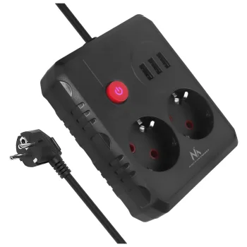 Maclean MCE387 B Pagarinātājs, 2 ligzdas + 3xUSB, 2500W, 1.5m, Melns