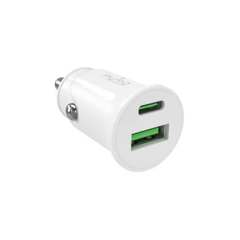 Auto lādētājs Puro Pro Lite 1x USB-A + 1x USB-C Power Delivery 20W, balts