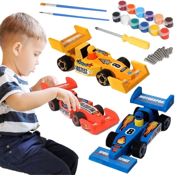 Bakalu koka Formula 1 konstruktors krāsošanai, 3 gab. + krāsas DIY