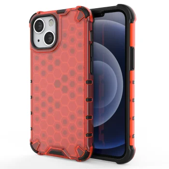 Honeycomb hibrīda vāciņš iPhone 13 mini ar TPU rāmi, sarkans