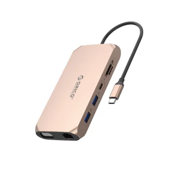 Dokstacija Orico XCR 12in1 USB-C PD 100W 2x HDMI 4K VGA RJ45 SD, rozā zelta