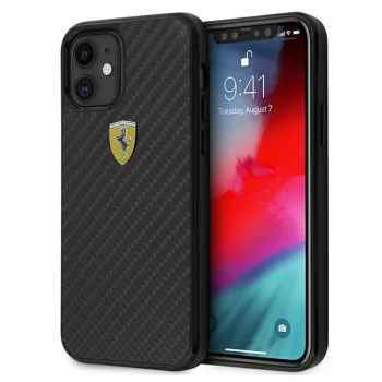 Ferrari iPhone 12 mini vāciņš On Track Real Carbon, melns
