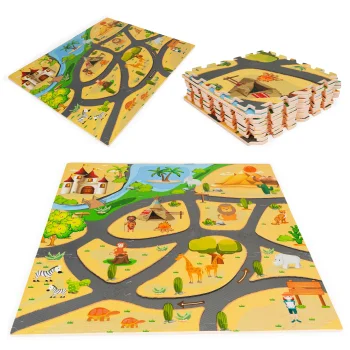 Ecotoys putu paklājiņš bērniem Safari puzle 9 gab. 93x93 cm