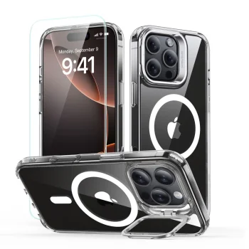 ESR Classic Hybrid Kickstand HaloLock MagSafe vāciņš un aizsargstikls iPhone 16 Pro, caurspīdīgs
