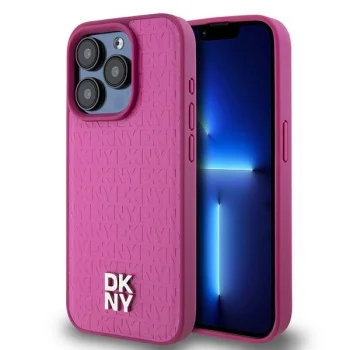 DKNY iPhone 15 Pro vāciņš Leather Monogram Pattern Metal Logo MagSafe, rozā