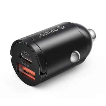 Orico MiniRing 30W USB-A un USB-C auto lādētājs - Melns