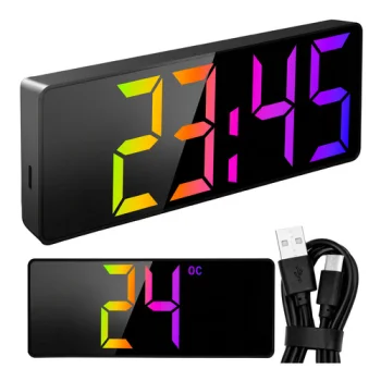 Izoxis LED Pulkstenis-Modinātājs ar Krāsainu Displeju, Temperatūru, USB