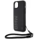 BMW Signature Leather Wordmark Cord vāciņš iPhone 15 Plus / 14 Plus, melns