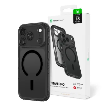 AmazingThing Titan Pro Lens vāciņš iPhone 18 Pro Max ar MagSafe, melns