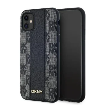Dkny iPhone 11 / XR vāciņš Leather Checkered Mono Pattern MagSafe, melns