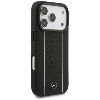 Mercedes Leather Star Pattern Stripes MagSafe vāciņš Apple iPhone 17 Pro, melns