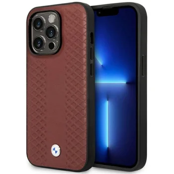 BMW Leather Diamond Pattern MagSafe vāciņš iPhone 14 Pro Max, Bordo