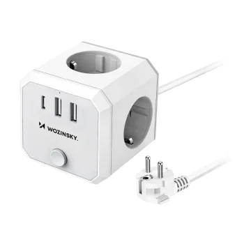 Wozinsky WKZ-3B kontaktligzdu sadalītājs 4x AC 2x USB-A 1x USB-C 4000W 1.8m, balts