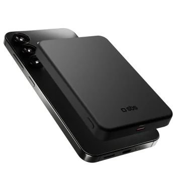 SBS Mag Power Qi2 5000 mAh bezvadu ārējais akumulators, MagSafe saderīgs, melns