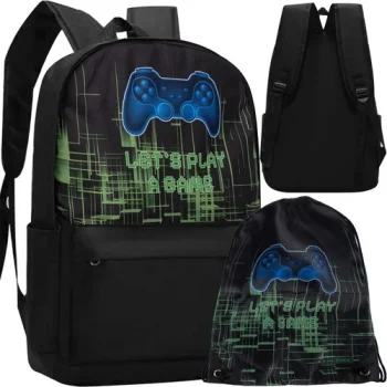 Kruzzel 24532 Skolas mugursoma ar apavu maisiņu, 22L, Gamer, melna