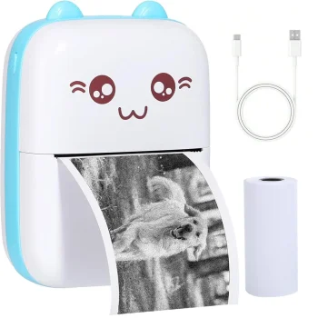 Bezvadu mini termoprinteris fotogrāfijām un piezīmēm, zils