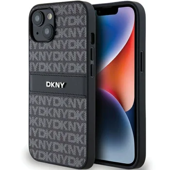 DKNY iPhone 15 / 14 / 13 vāciņš Mono Stripe & Metal Logo, melns