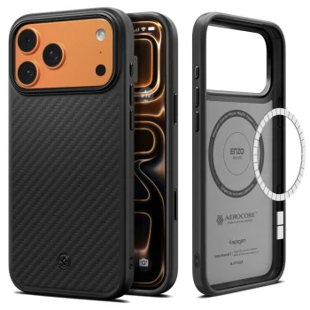 Spigen iPhone 17 Pro vāciņš Enzo Aramid T Mag Magsafe, melns