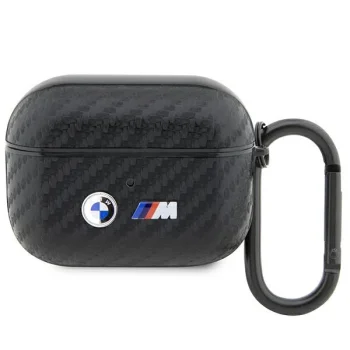 BMW AirPods Pro maciņš Carbon Double Metal Logo, melns