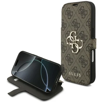 Guess Book 4G Metal Logo grāmatiņas tipa vāciņš iPhone 18 Pro / 17 Pro, brūns