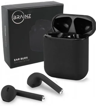 Brainz 38510 bezvadu Bluetooth austiņas ar mikrofonu un uzlādes futrāli, melnas