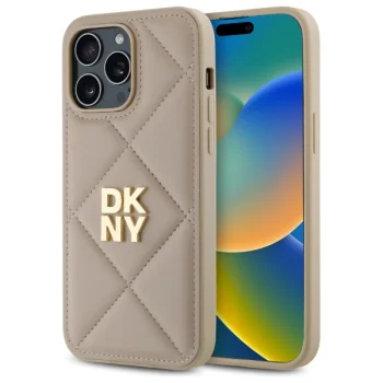 DKNY Quilted Stack Logo iPhone 14 Pro vāciņš, bēšs