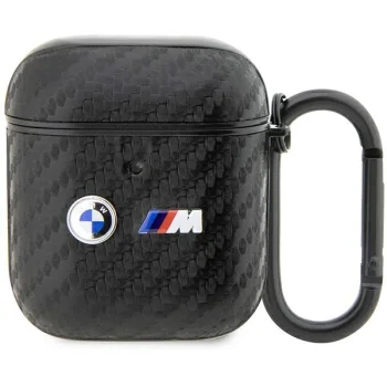 BMW AirPods 1 / 2 maciņš Carbon Double Metal Logo, melns