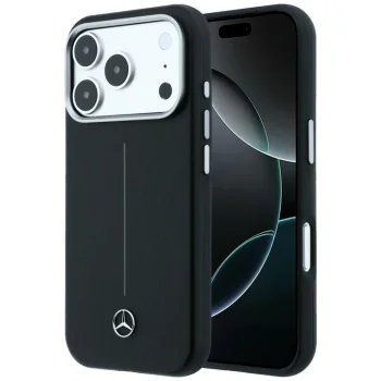 Mercedes Leather Semi Wrap Iconic Line MagSafe vāciņš iPhone 17 Pro Black