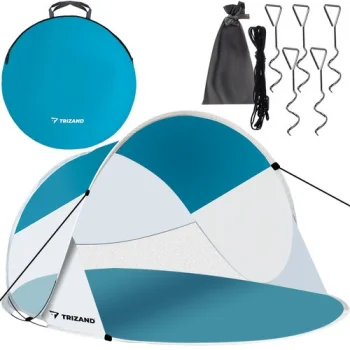 Trizand 00020974 pašuzceļošā pludmales telts Pop-Up 190x120x90 cm, tirkīza/balta