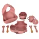 Silikona bērnu trauku komplekts 9 elementi, tumši rozā | Set of silicone children\'s dishes 9 elements
