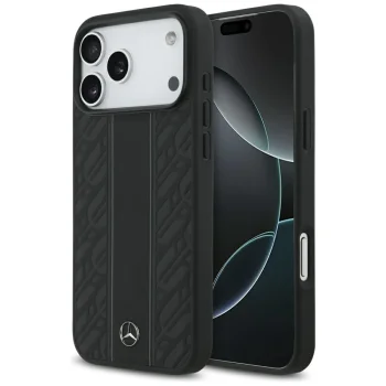 Mercedes vāciņš iPhone 17 Pro Max ar MagSafe Leather Laurel Leaves Stripes, melns
