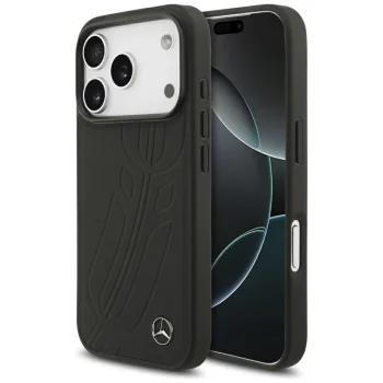 Mercedes Leather Large Laurel Leave MagSafe vāciņš priekš iPhone 17 Pro, melns