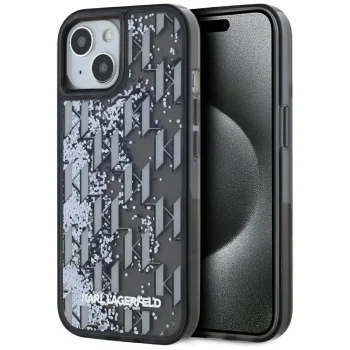 Karl Lagerfeld Liquide Glitter Monogram Gradient iPhone 15 vāciņš, melns