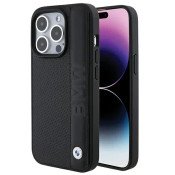 BMW Leather Textured & Stripe vāciņš iPhone 15 Pro Max, Black