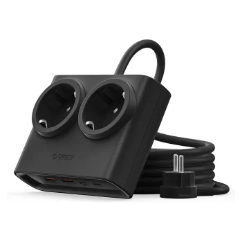 Orico PDC25 25W pagarinātājs 6in1 2x AC + 2x USB-A + 2x USB-C, 1.6m, melns
