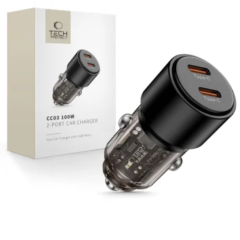 Auto lādētājs Tech-Protect CC03 2x USB-C PD 100W, melns