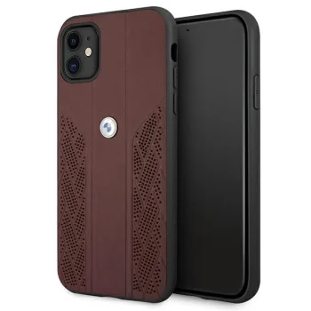 BMW iPhone 11 / XR vāciņš Leather Curve Perforate, sarkans