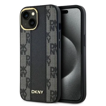 Dkny iPhone 15 / 14 / 13 vāciņš Leather Checkered Mono Pattern MagSafe, melns