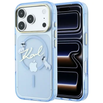 Karl Lagerfeld Script Logo MagSafe vāciņš iPhone 18 Pro / 17 Pro, gaiši zils