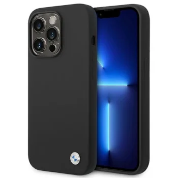 BMW iPhone 14 Pro Max vāciņš Silicone Metal Logo, melns