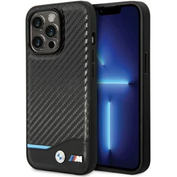 BMW iPhone 13 Pro Max vāciņš Leather Carbon, melns