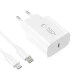 Tech-Protect NC20W tīkla lādētājs 20W ar USB-C / Lightning kabeli 100 cm, balts