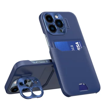 Vāciņš Samsung Galaxy S23 Leather Stand Case ar karšu kabatu un statīvu, zils