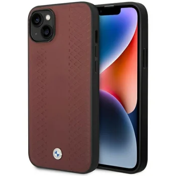 BMW iPhone 14 vāciņš BMHCP14S22RFGR Leather Diamond Pattern Bordo