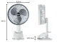 Bezvadu galda ventilators ar klipsi, 3 ātrumi, balts-pelēks