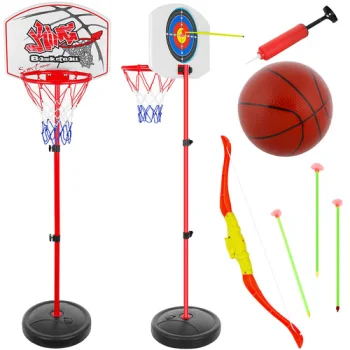 Bērnu Basketbola Grozs ar Bumbu un Statīvu + Loka Šaušanas Komplekts ar Bultām Darts, 2in1 | Basketball Hoop...
