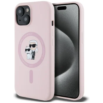 Karl Lagerfeld Silicone Karl&Choupette MagSafe vāciņš iPhone 15, Rozā