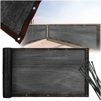 Balkona aizsargekrāns ar stiprinājumiem, PVC siets, 105x500 cm, UV aizsardzība, melna